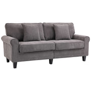 3-Seater Gray Corduroy Velvet Sofa, Living Room Sofa, 197 cm, with padded armrests and backrest, sofa with 2 pillows, solid pine wood legs, for living room, bedroom, office, gray