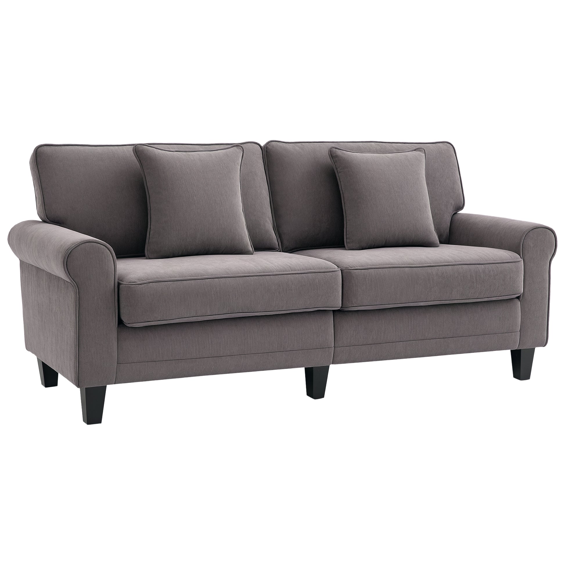 3-Seater Gray Corduroy Velvet Sofa, Living Room Sofa, 197 cm, with padded armrests and backrest, sofa with 2 pillows, solid pine wood legs, for living room, bedroom, office, gray
