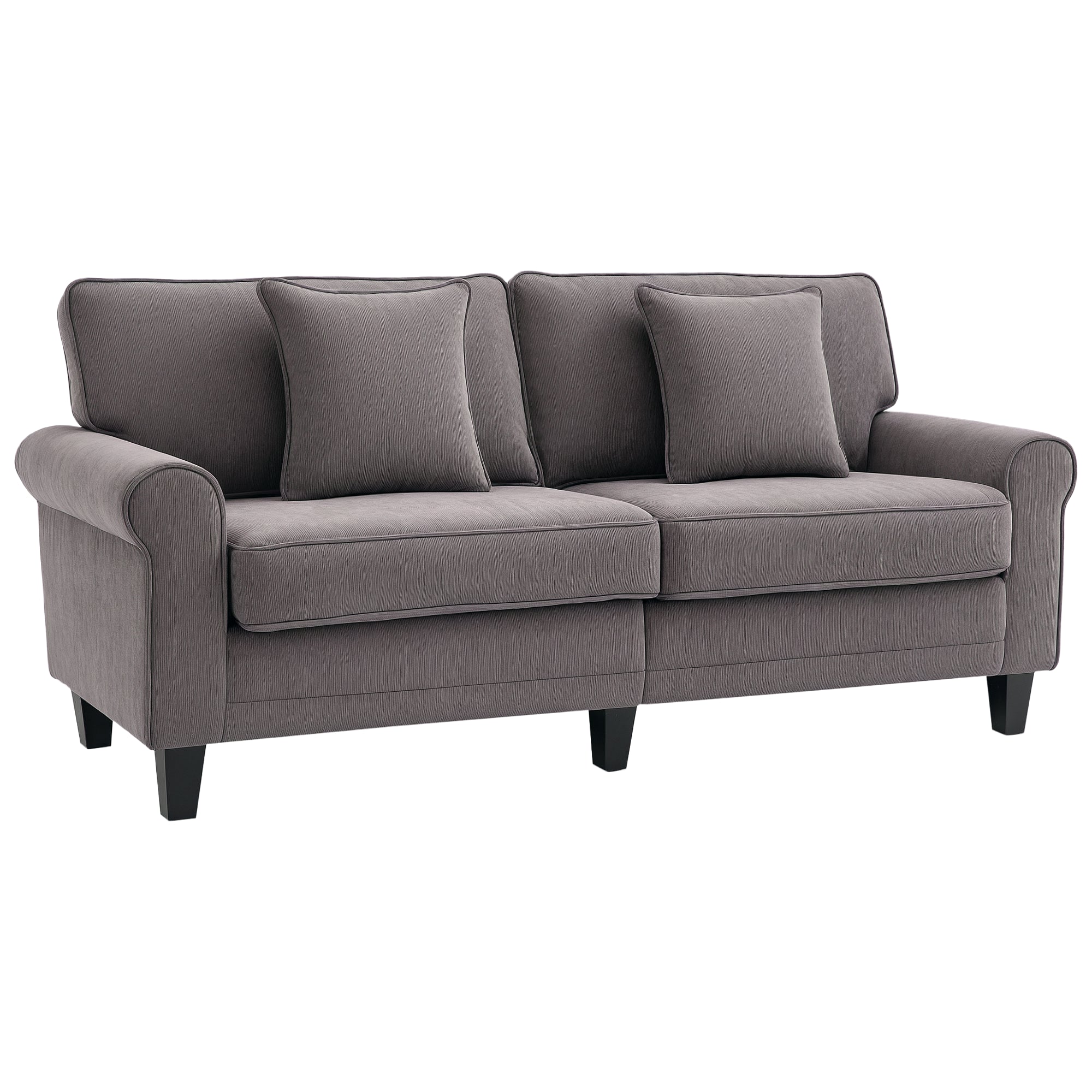 3-Seater Gray Corduroy Velvet Sofa, Living Room Sofa, 197 cm, with padded armrests and backrest, sofa with 2 pillows, solid pine wood legs, for living room, bedroom, office, gray