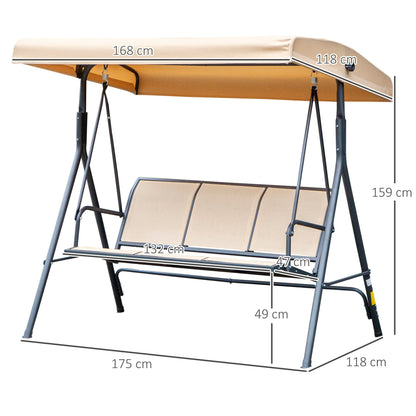 3-Seater Garden Swing with Great Comfort Adjustable Roof Inclination Ergonomic Steel Epoxy Textilene Beige