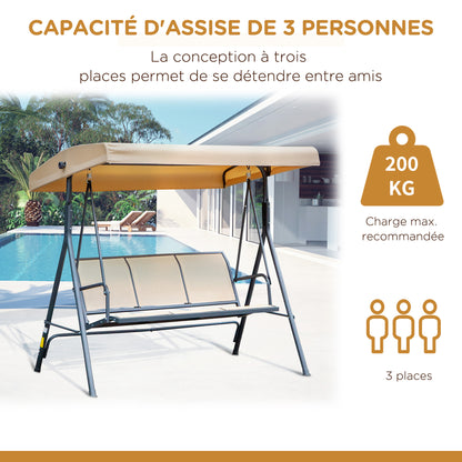 3-Seater Garden Swing with Great Comfort Adjustable Roof Inclination Ergonomic Steel Epoxy Textilene Beige