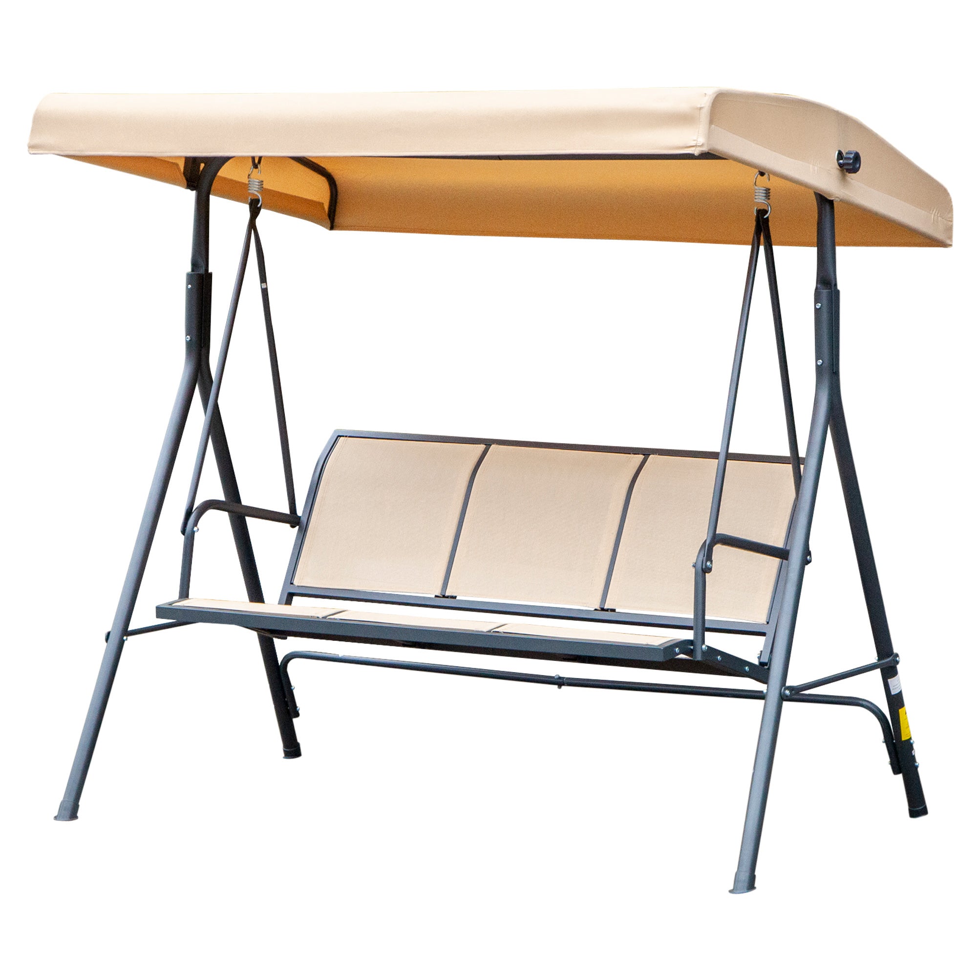 3-Seater Garden Swing with Great Comfort Adjustable Roof Inclination Ergonomic Steel Epoxy Textilene Beige