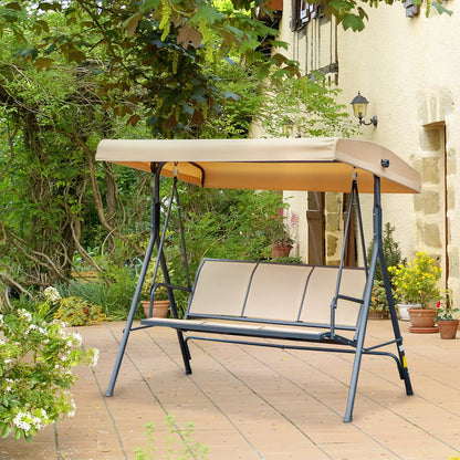 3-Seater Garden Swing with Great Comfort Adjustable Roof Inclination Ergonomic Steel Epoxy Textilene Beige