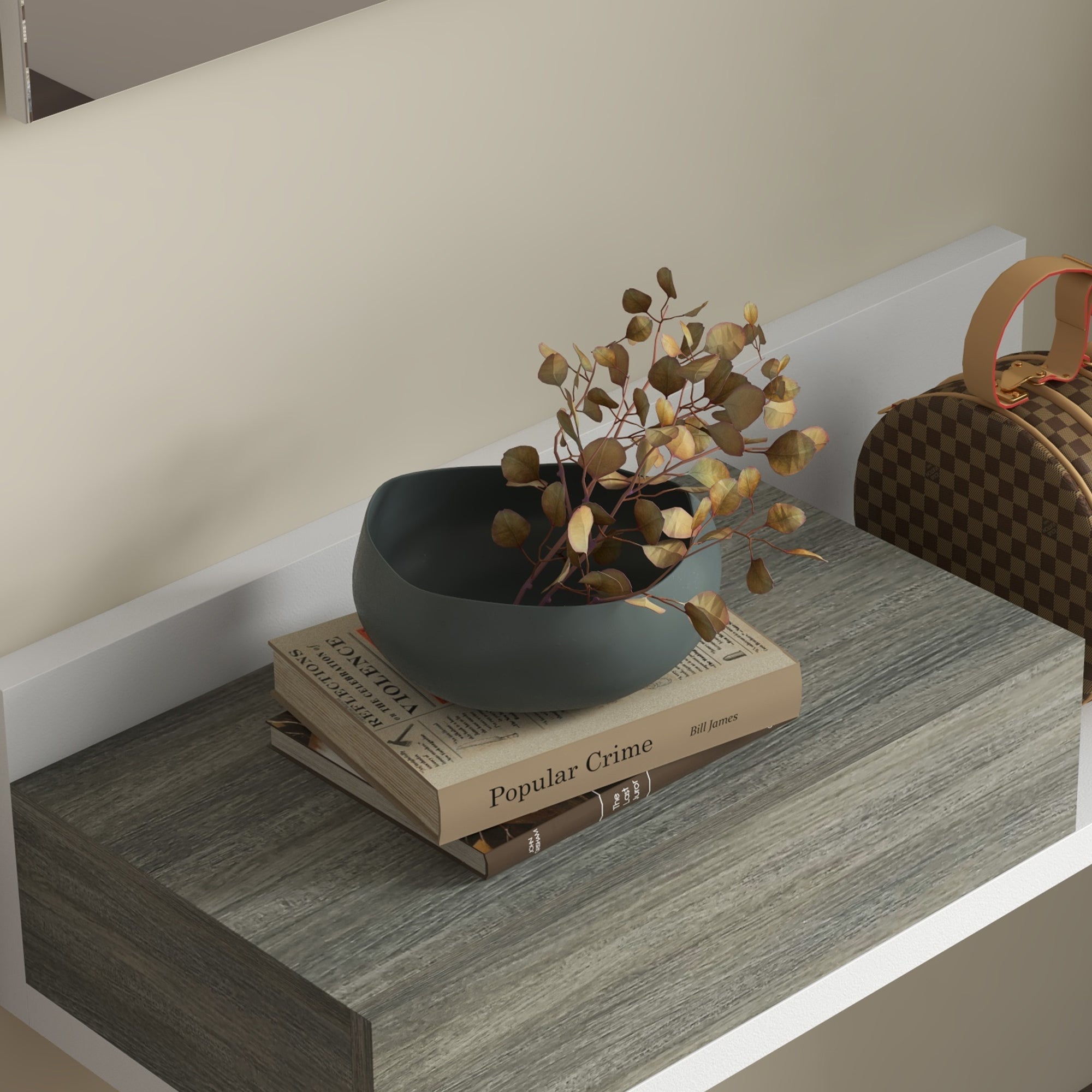 Entryway Furniture Set Hallway Mirror and Drawer Hanging Entryway Modern Style 75x3.5x75 cm and 75x30.5x20 cm White and Gray