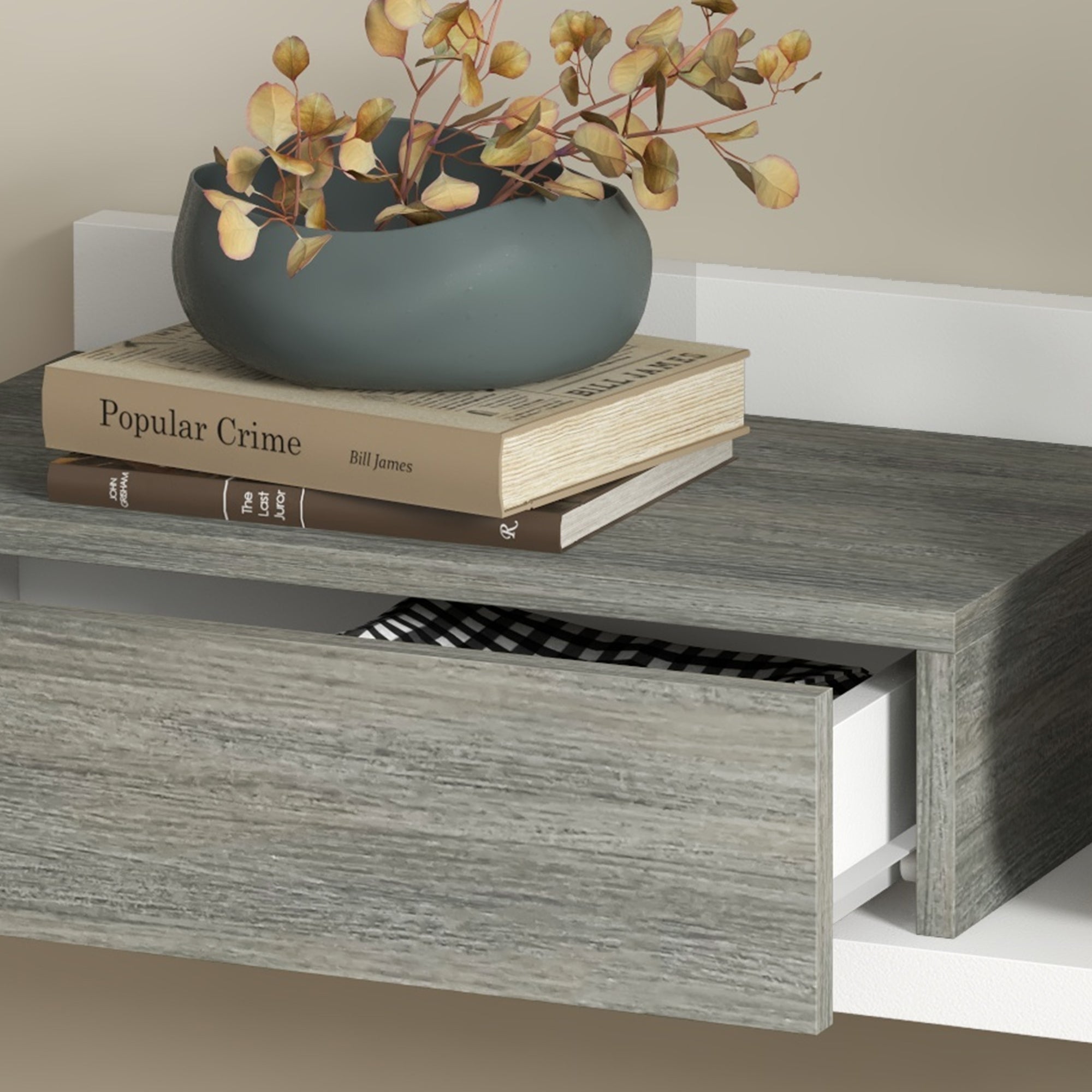 Entryway Furniture Set Hallway Mirror and Drawer Hanging Entryway Modern Style 75x3.5x75 cm and 75x30.5x20 cm White and Gray