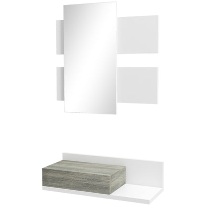 Entryway Furniture Set Hallway Mirror and Drawer Hanging Entryway Modern Style 75x3.5x75 cm and 75x30.5x20 cm White and Gray
