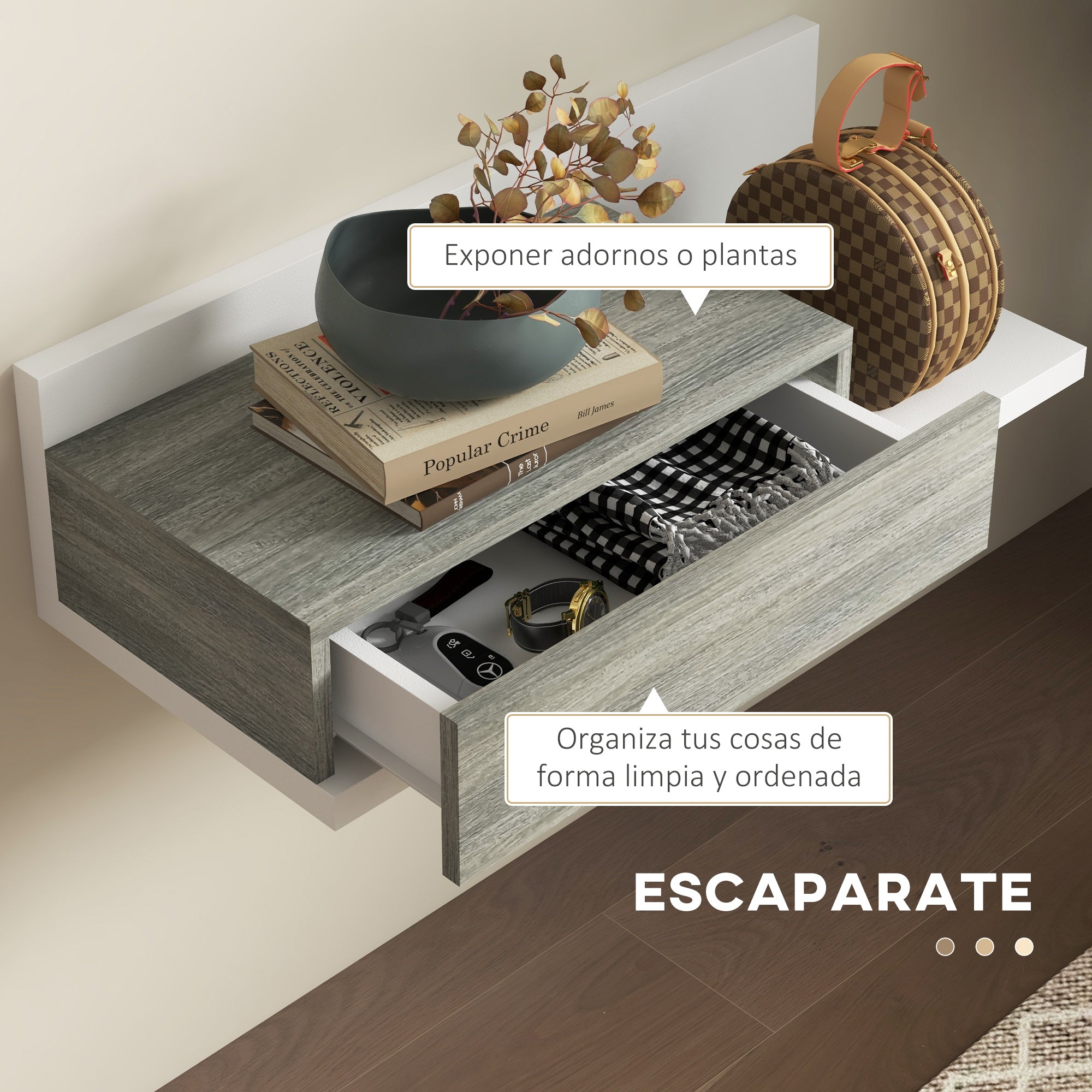 Entryway Furniture Set Hallway Mirror and Drawer Hanging Entryway Modern Style 75x3.5x75 cm and 75x30.5x20 cm White and Gray