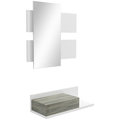 Entryway Furniture Set Hallway Mirror and Drawer Hanging Entryway Modern Style 75x3.5x75 cm and 75x30.5x20 cm White and Gray