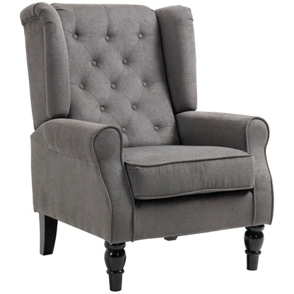Wing Chair with Tufting, High Backrest, Upholstered Lounge Chair with Rounded Armrests, Wood Legs, for Bedroom, Living Room, up to 160 kg, Dark Gray