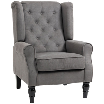 Wing Chair with Tufting, High Backrest, Upholstered Lounge Chair with Rounded Armrests, Wood Legs, for Bedroom, Living Room, up to 160 kg, Dark Gray