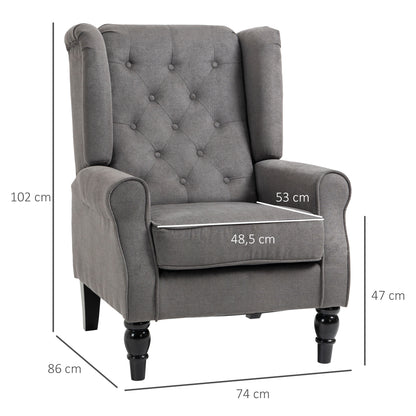 Wing Chair with Tufting, High Backrest, Upholstered Lounge Chair with Rounded Armrests, Wood Legs, for Bedroom, Living Room, up to 160 kg, Dark Gray