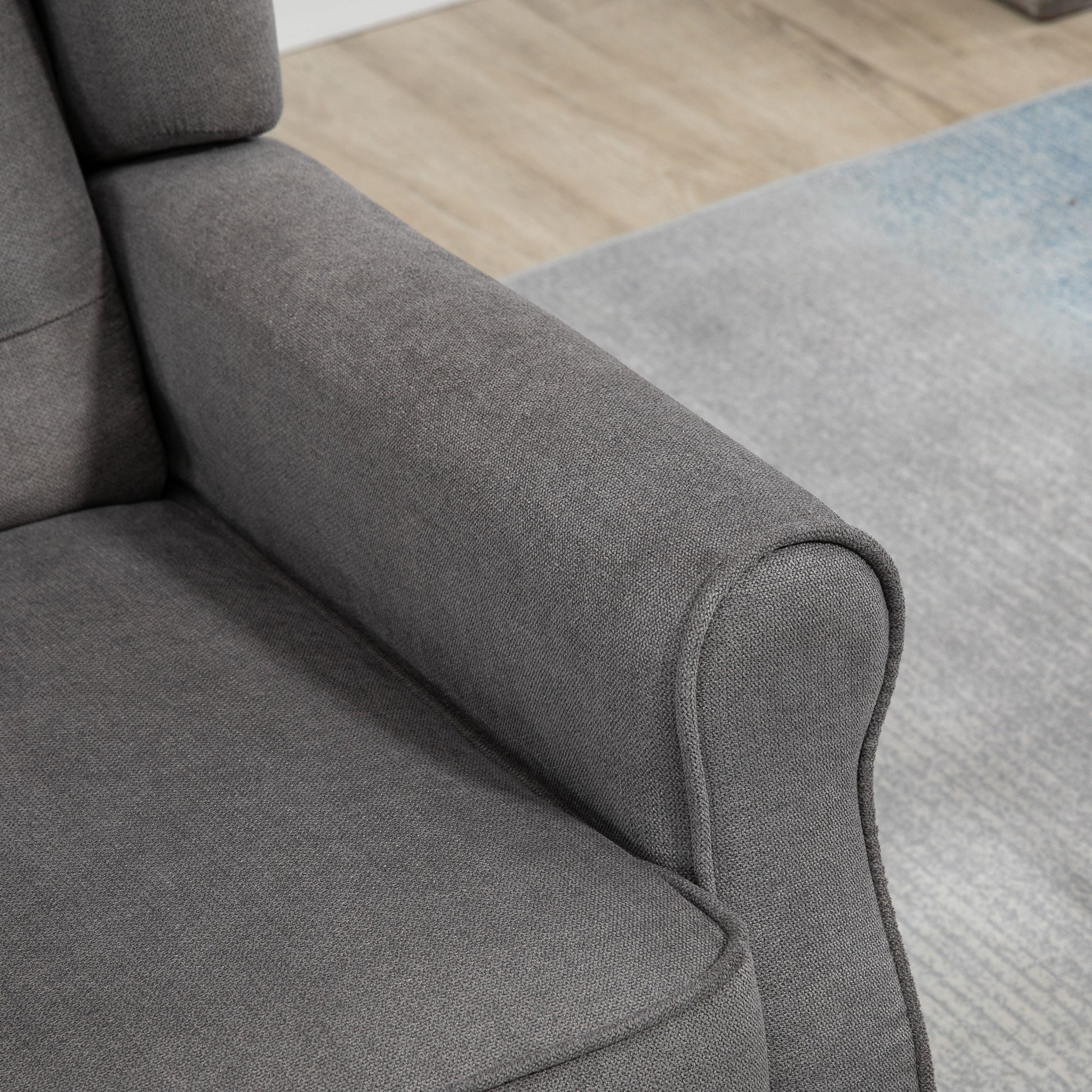 Wing Chair with Tufting, High Backrest, Upholstered Lounge Chair with Rounded Armrests, Wood Legs, for Bedroom, Living Room, up to 160 kg, Dark Gray
