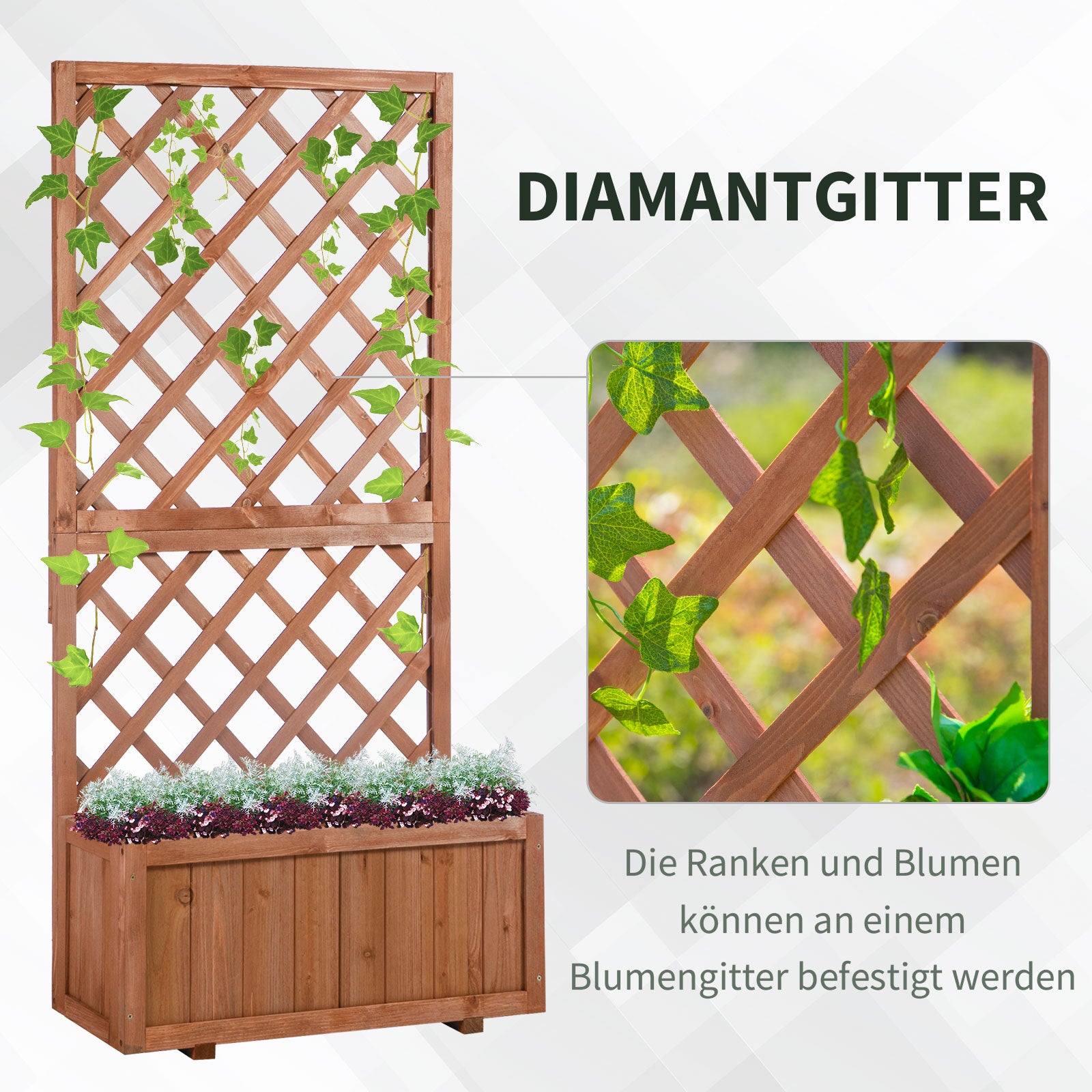 Raised Garden Bed Plant Box with Trellis, Planter Box Wood, 72.5x31.5x149.5cm for Garden Balcony Terrace, Planter for Climbing Plants, Flowers, Orange