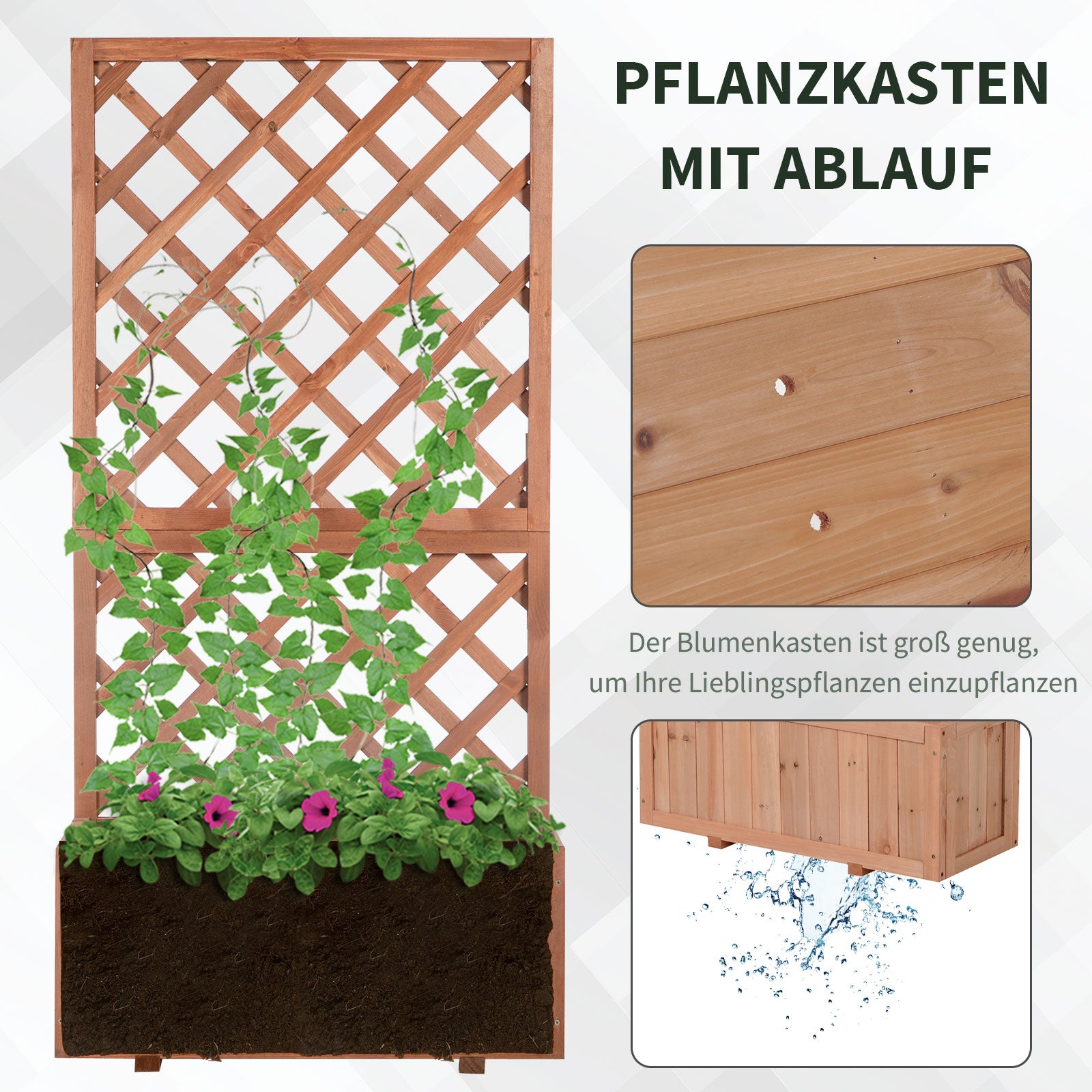 Raised Garden Bed Plant Box with Trellis, Planter Box Wood, 72.5x31.5x149.5cm for Garden Balcony Terrace, Planter for Climbing Plants, Flowers, Orange