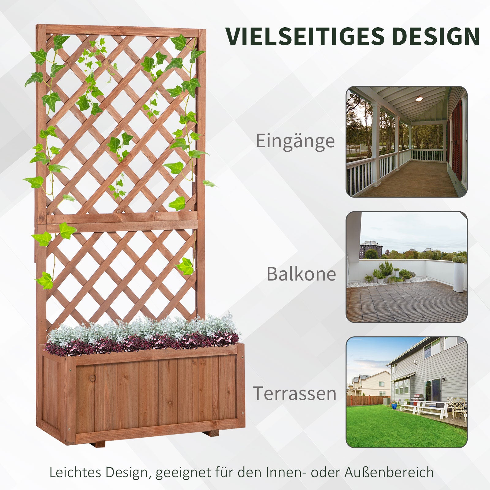 Raised Garden Bed Plant Box with Trellis, Planter Box Wood, 72.5x31.5x149.5cm for Garden Balcony Terrace, Planter for Climbing Plants, Flowers, Orange