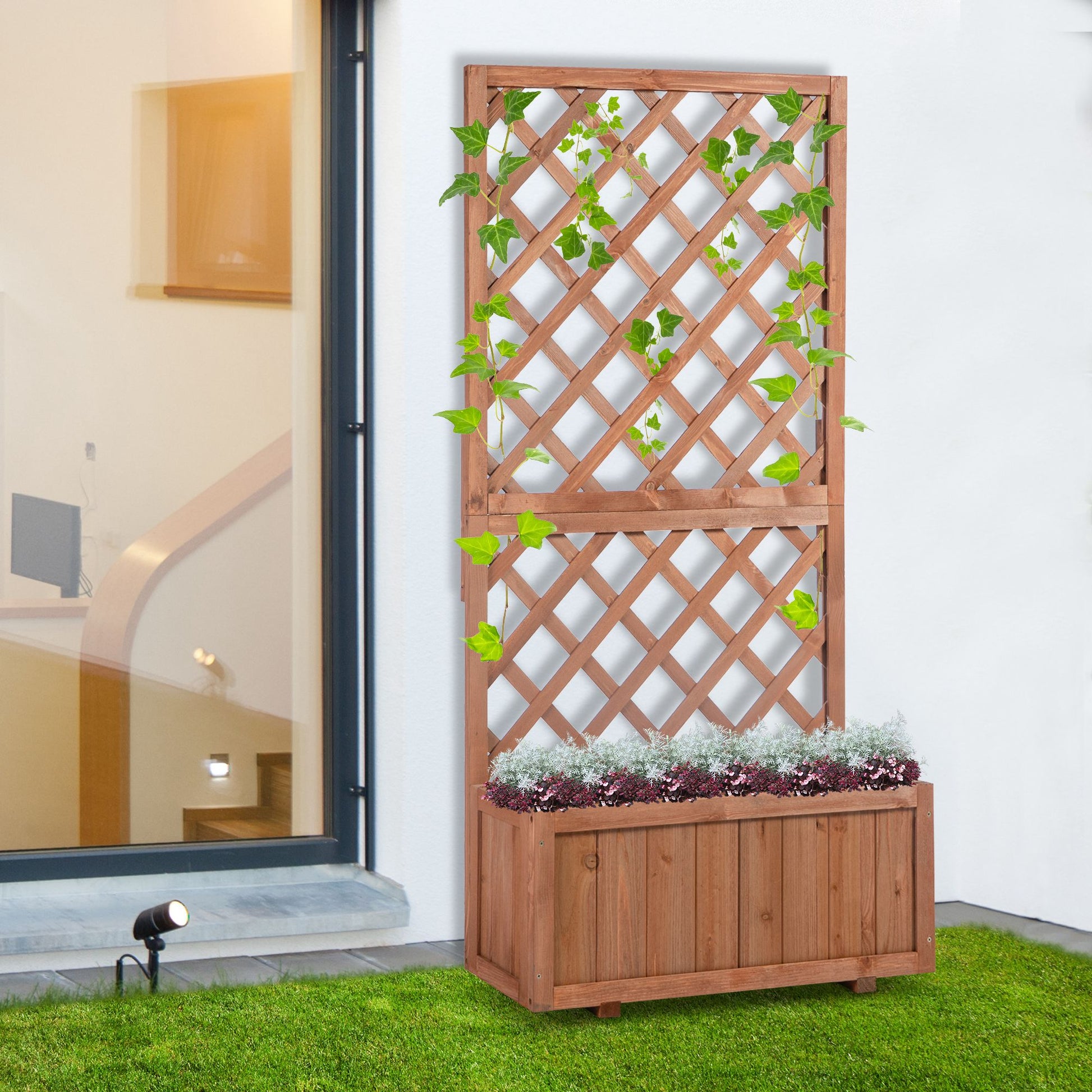 Raised Garden Bed Plant Box with Trellis, Planter Box Wood, 72.5x31.5x149.5cm for Garden Balcony Terrace, Planter for Climbing Plants, Flowers, Orange