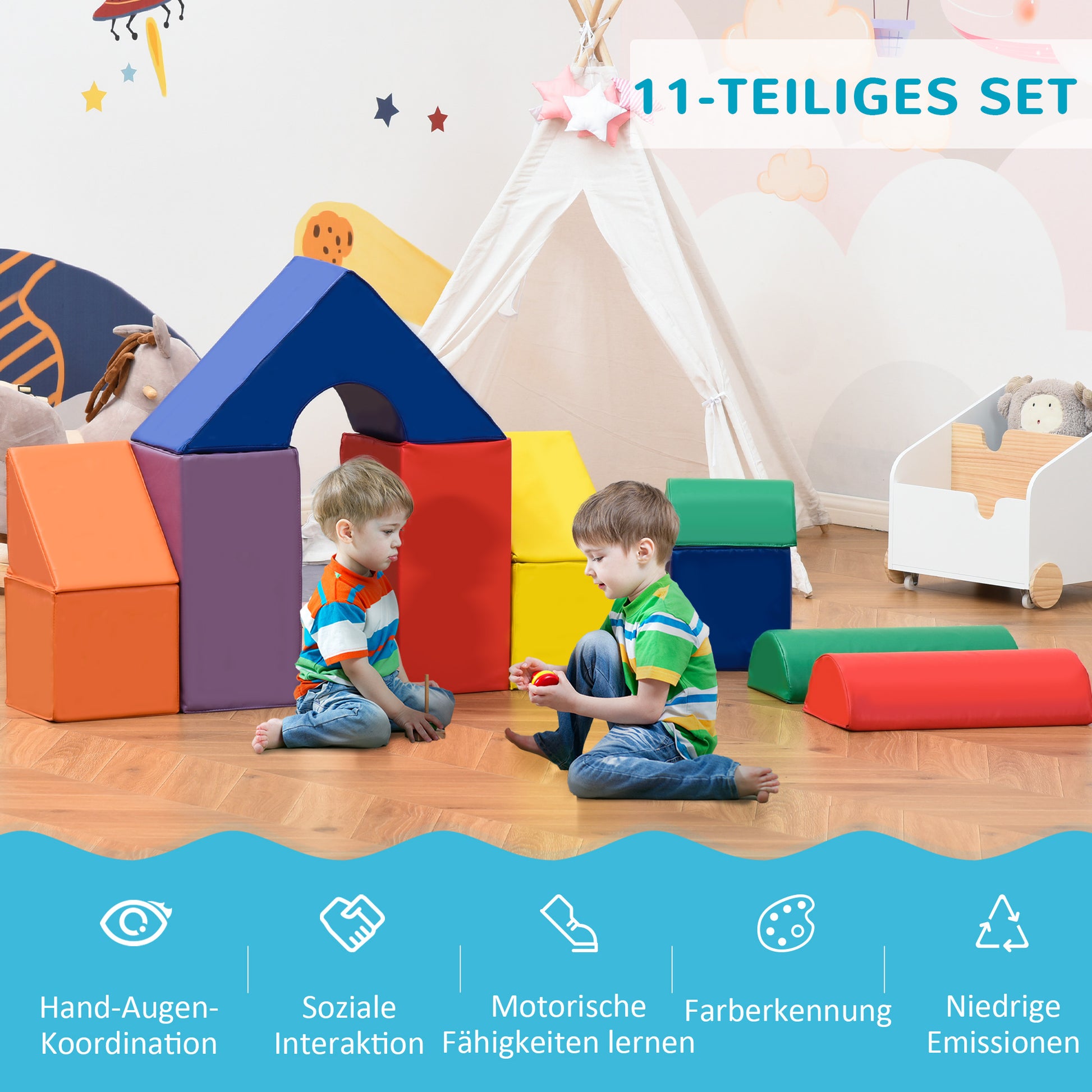 11-Piece Soft Building Blocks, Foam Blocks, Block Set for Playing, Climbing, Soft Giant Building Blocks, Building Bricks for 1-3 Year Old Kids, Faux Leather, Multicolor
