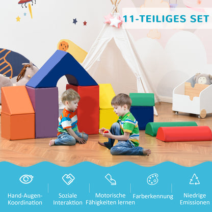 11-Piece Soft Building Blocks, Foam Blocks, Block Set for Playing, Climbing, Soft Giant Building Blocks, Building Bricks for 1-3 Year Old Kids, Faux Leather, Multicolor