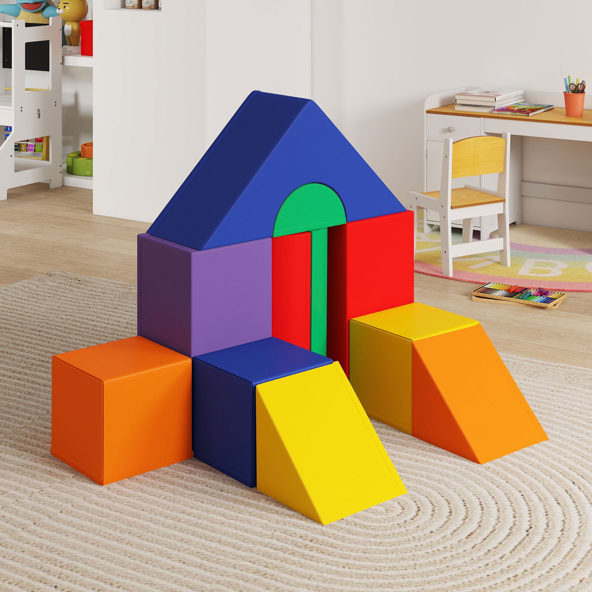 11-Piece Soft Building Blocks, Foam Blocks, Block Set for Playing, Climbing, Soft Giant Building Blocks, Building Bricks for 1-3 Year Old Kids, Faux Leather, Multicolor