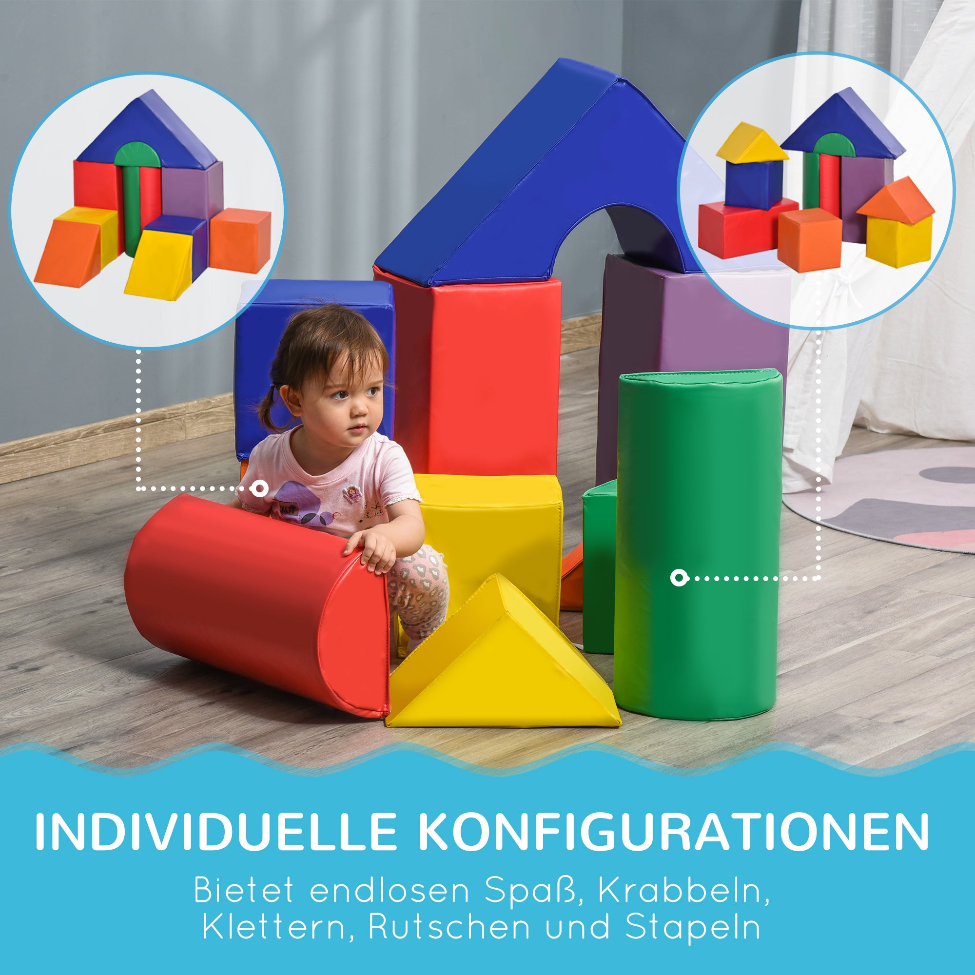 11-Piece Soft Building Blocks, Foam Blocks, Block Set for Playing, Climbing, Soft Giant Building Blocks, Building Bricks for 1-3 Year Old Kids, Faux Leather, Multicolor