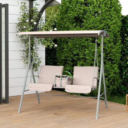 Hollywood Swing with Cup Holder and Side Pocket, 2-Seater Garden Swing with Sun Canopy, Swing Bench supports up to 180 kg, Garden Lounger for Garden, Terrace, 175 x 112 x 165 cm, Beige