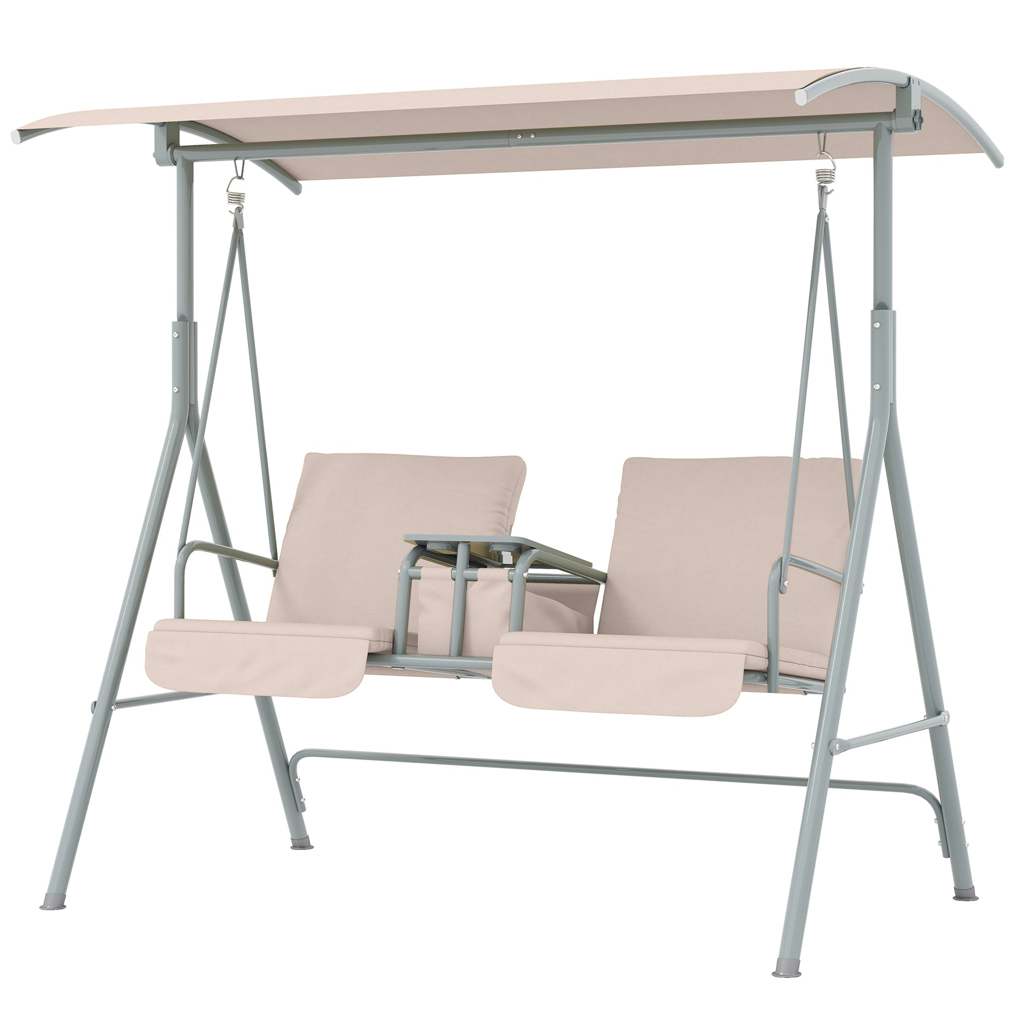 Hollywood Swing with Cup Holder and Side Pocket, 2-Seater Garden Swing with Sun Canopy, Swing Bench supports up to 180 kg, Garden Lounger for Garden, Terrace, 175 x 112 x 165 cm, Beige