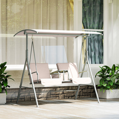 Hollywood Swing with Cup Holder and Side Pocket, 2-Seater Garden Swing with Sun Canopy, Swing Bench supports up to 180 kg, Garden Lounger for Garden, Terrace, 175 x 112 x 165 cm, Beige