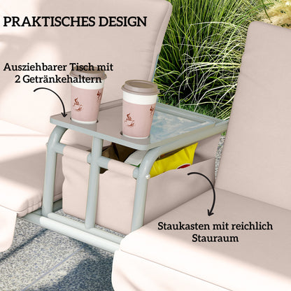 Hollywood Swing with Cup Holder and Side Pocket, 2-Seater Garden Swing with Sun Canopy, Swing Bench supports up to 180 kg, Garden Lounger for Garden, Terrace, 175 x 112 x 165 cm, Beige