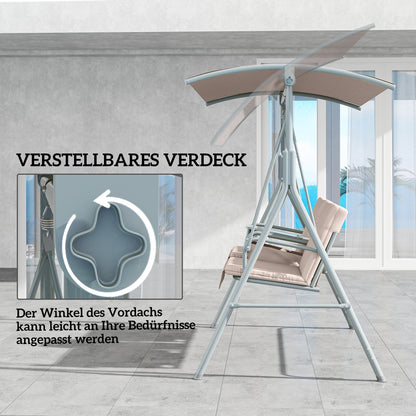 Hollywood Swing with Cup Holder and Side Pocket, 2-Seater Garden Swing with Sun Canopy, Swing Bench supports up to 180 kg, Garden Lounger for Garden, Terrace, 175 x 112 x 165 cm, Beige