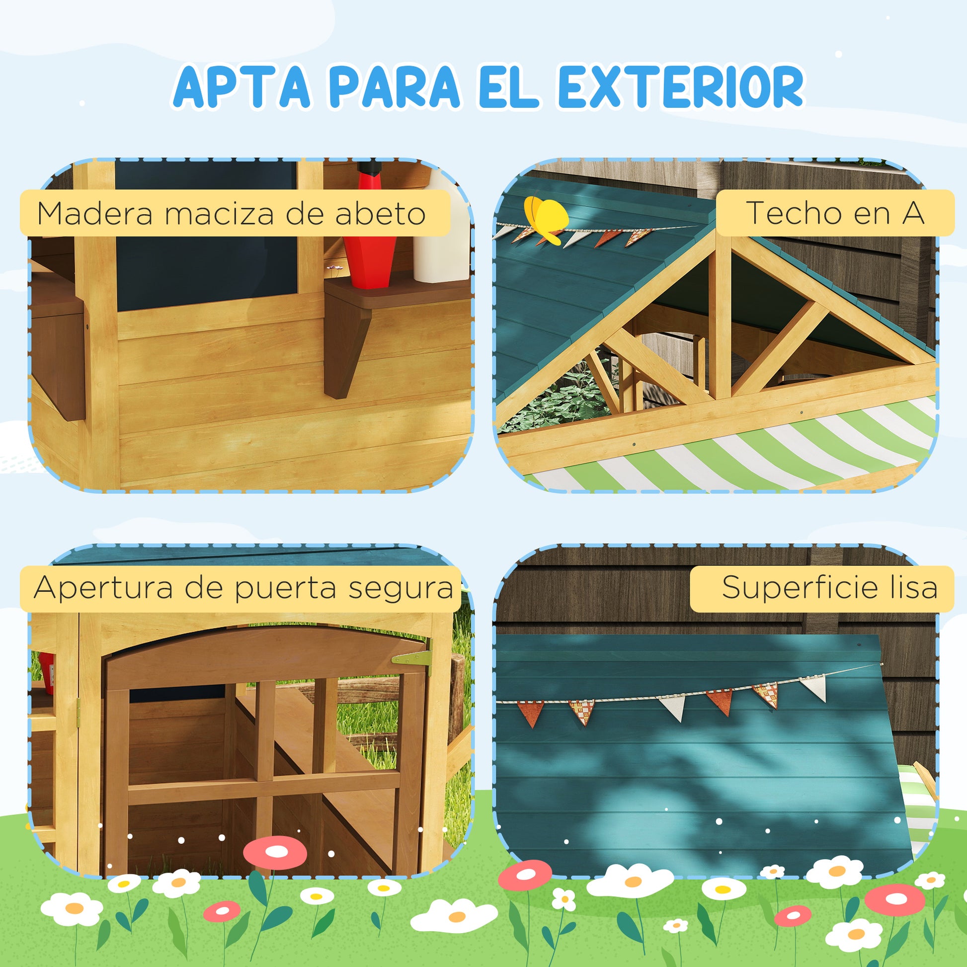 Natural Wood Foldable Outdoor Kids Playhouse with 2 Chalkboards, Windows, and Awning Children's Garden House for Ages 3 and Up