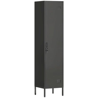 Steel Locker with Lock, Hanging Rail, Label Holder & Ventilated Door, 15.7 x 15.7 x 70.5 in, Black