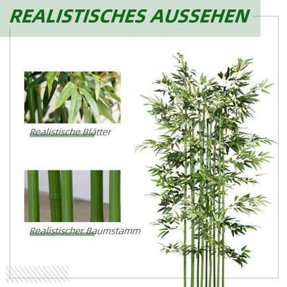 Artificial Bamboo, 180 cm Artificial Plant in Pine Wood Pot, Indoor Plant, Artificial Plants for Indoor, Outdoor, Decorative Plants, Green