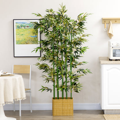 Artificial Bamboo, 180 cm Artificial Plant in Pine Wood Pot, Indoor Plant, Artificial Plants for Indoor, Outdoor, Decorative Plants, Green