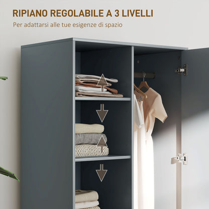 Modern Wardrobe with 2 Drawers, Adjustable Open Shelves, Hanging Rail, Wardrobe for Bedroom and Entrance, 80x50x124 cm, Dark Grey