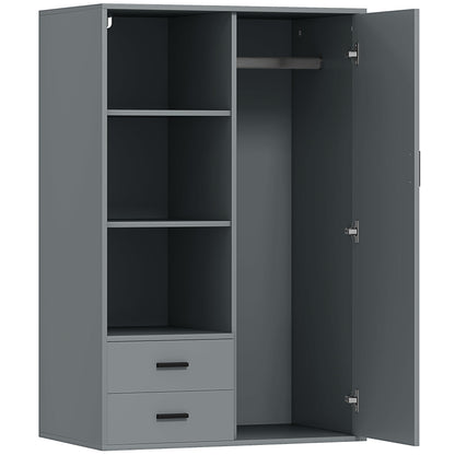 Modern Wardrobe with 2 Drawers, Adjustable Open Shelves, Hanging Rail, Wardrobe for Bedroom and Entrance, 80x50x124 cm, Dark Grey