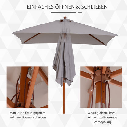 Umbrella 200 x 150 x 235 cm Tiltable Garden Umbrella 3-stage adjustable rectangular Beach Umbrella water-repellent and UV-resistant for Beach Balcony Terrace Garden Gray
