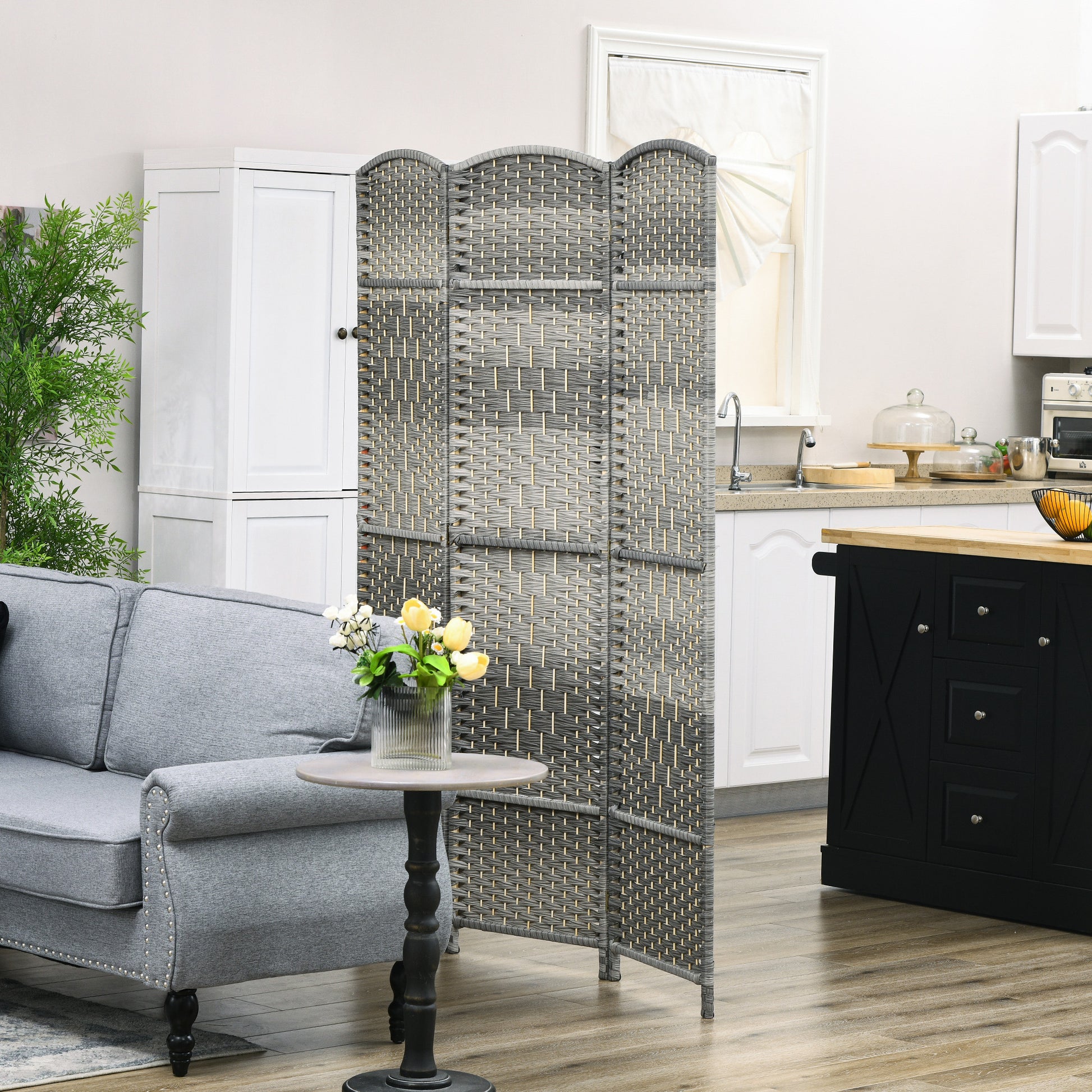 3-Panel Folding Screen 53.1x70.9 inches Room Divider Privacy Screen Polypropylene for Office Bedroom Gray Mix