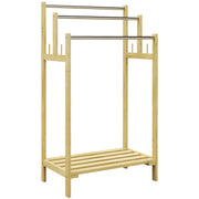 Freestanding Towel Holder with 4 Hooks, 3 Towel Bars, Bath Towel Rack for Bathroom, Bamboo, Natural