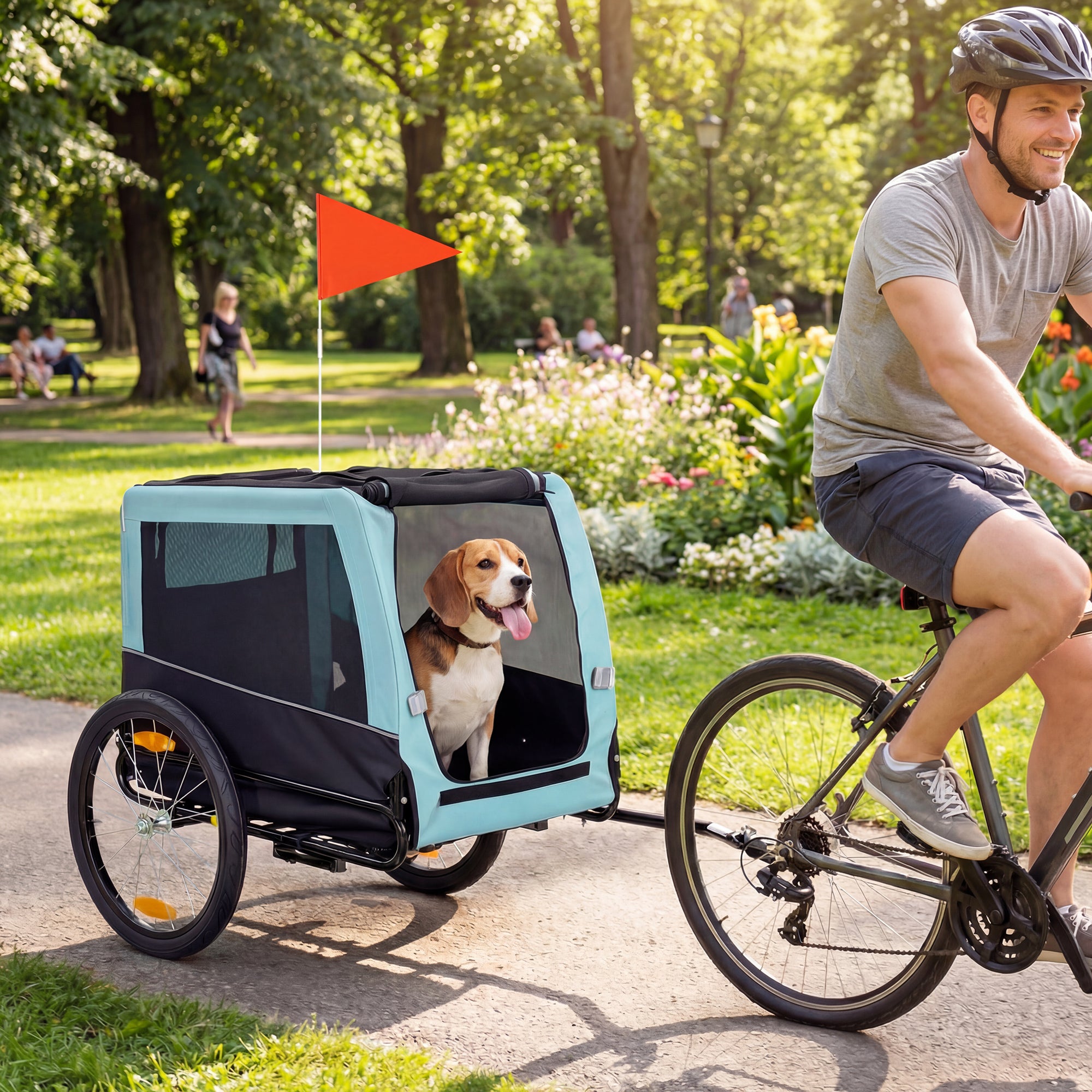 Dog Bike Trailer, Foldable Dog Trailer with Reflective Safety Strips and Internal Leash, for Medium Dogs up to 44 lb — Light Blue