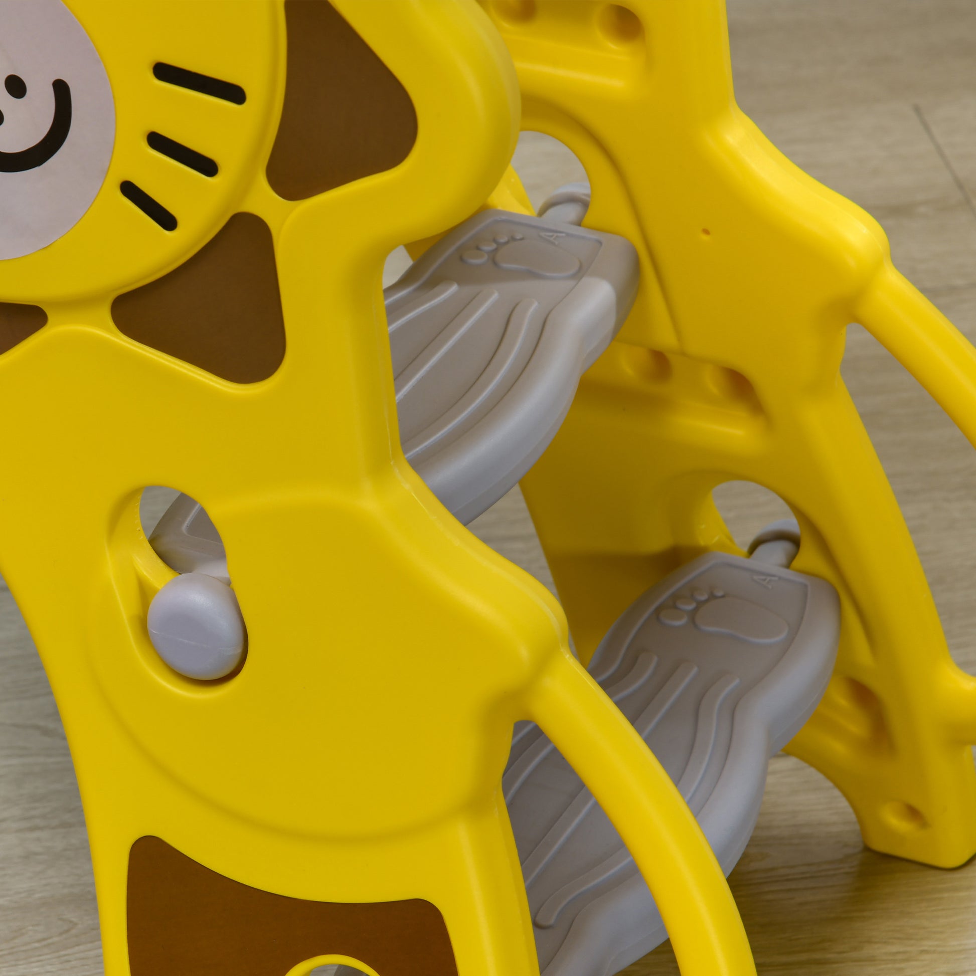 Kids Slide 3 in 1 Slide for Kids aged 18 to 36 Months with 2 Stairs 1 Basketball Hoop and Animal Pattern for Indoor Use 131x50x74 cm Yellow and Gray