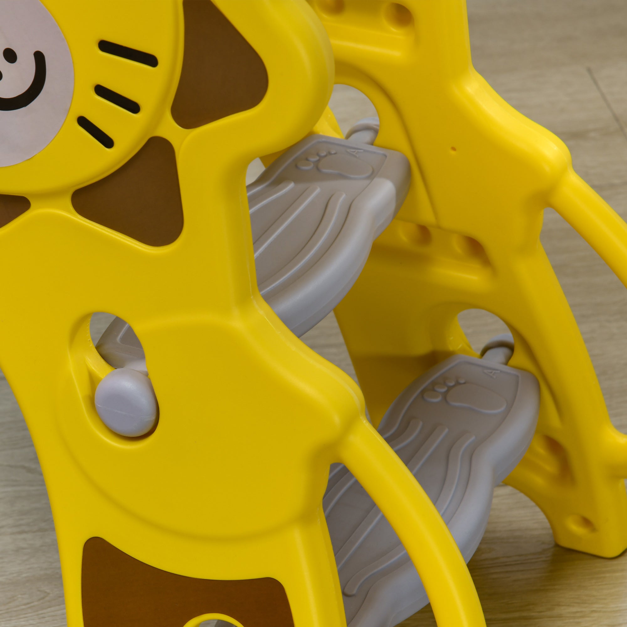 Kids Slide 3 in 1 Slide for Kids aged 18 to 36 Months with 2 Stairs 1 Basketball Hoop and Animal Pattern for Indoor Use 131x50x74 cm Yellow and Gray