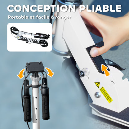 Kids Scooter 3 to 8 years old, foldable scooter with 2 LED light-up wheels, 4 height adjustments, non-slip deck, dual brake, scooter for girls and boys, white