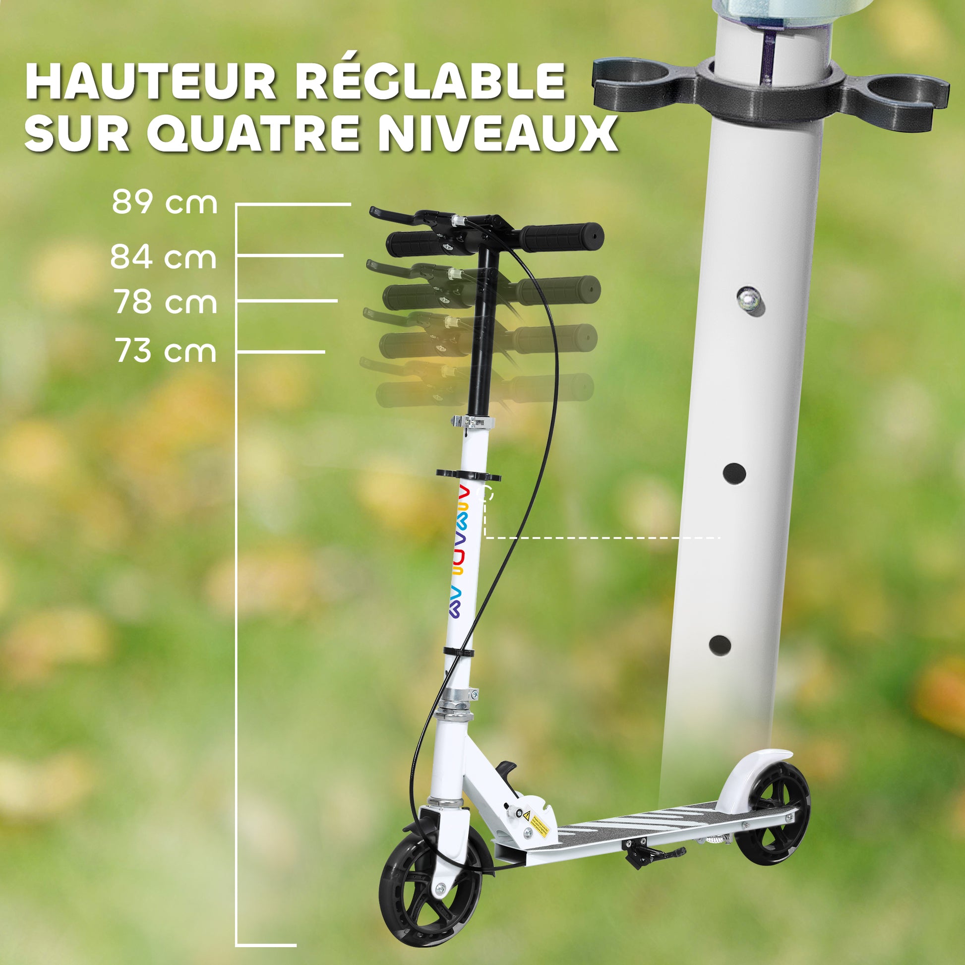 Kids Scooter 3 to 8 years old, foldable scooter with 2 LED light-up wheels, 4 height adjustments, non-slip deck, dual brake, scooter for girls and boys, white