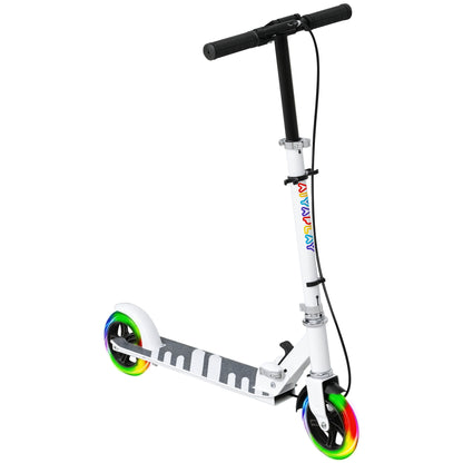Kids Scooter 3 to 8 years old, foldable scooter with 2 LED light-up wheels, 4 height adjustments, non-slip deck, dual brake, scooter for girls and boys, white