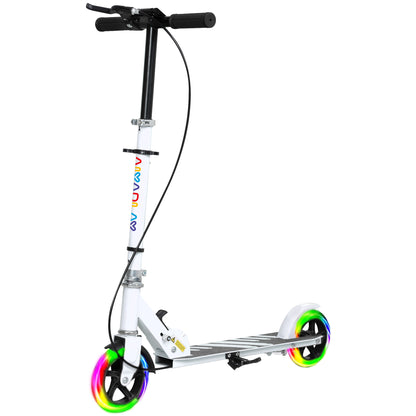 Kids Scooter 3 to 8 years old, foldable scooter with 2 LED light-up wheels, 4 height adjustments, non-slip deck, dual brake, scooter for girls and boys, white