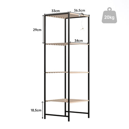 Bamboo & Steel 4-Tier Standing Shelf for Kitchen, Bathroom, Living Room & Hallway — 14.4 x 13 x 43.3 in, Natural