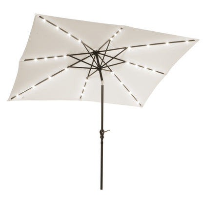 Garden Umbrella 268x205x248 cm Outdoor Terrace Umbrella with Roof Tiltable up to 45° Solar LED Lights Steel Pole and Crank Parasol for Patio Terrace Cream White