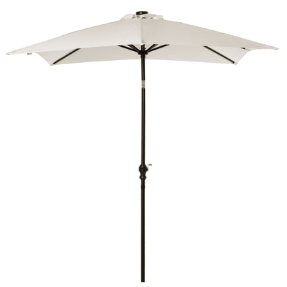 Garden Umbrella 268x205x248 cm Outdoor Terrace Umbrella with Roof Tiltable up to 45° Solar LED Lights Steel Pole and Crank Parasol for Patio Terrace Cream White
