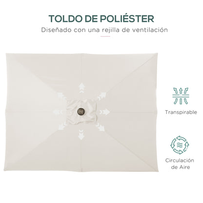 Garden Umbrella 268x205x248 cm Outdoor Terrace Umbrella with Roof Tiltable up to 45° Solar LED Lights Steel Pole and Crank Parasol for Patio Terrace Cream White