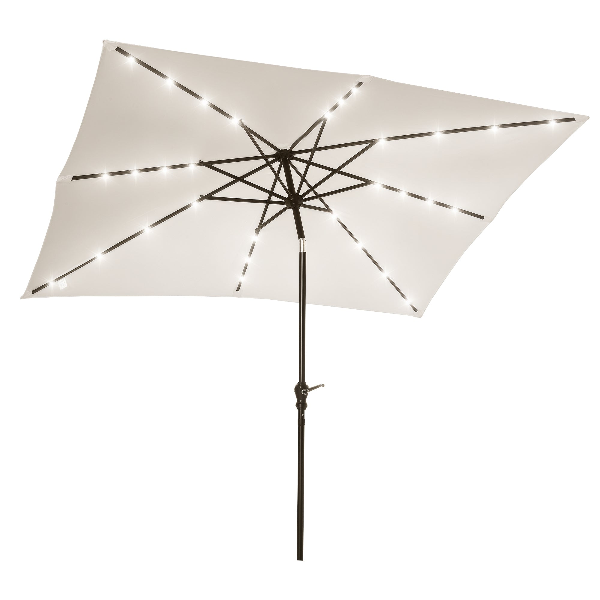 Garden Umbrella 268x205x248 cm Outdoor Terrace Umbrella with Roof Tiltable up to 45° Solar LED Lights Steel Pole and Crank Parasol for Patio Terrace Cream White